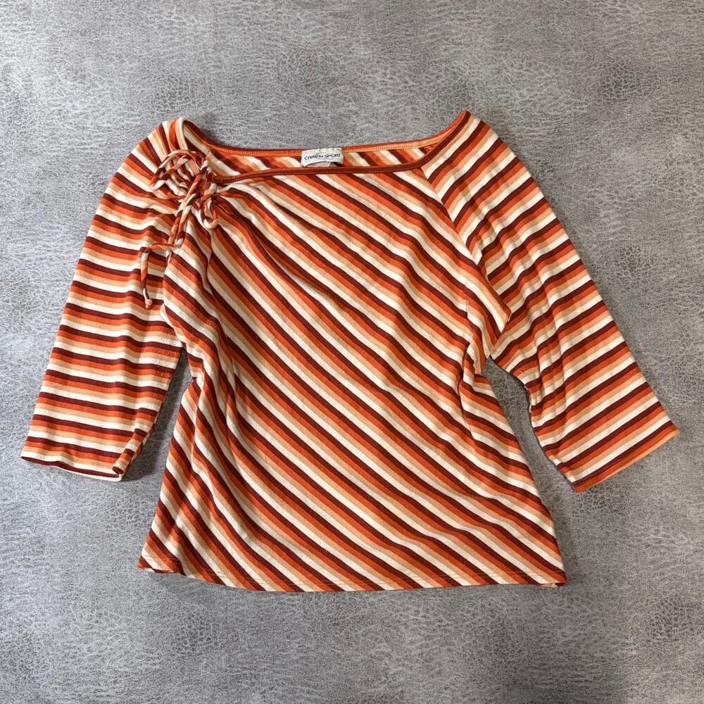 Orange Diagonal Striped Quarter Sleeve Top